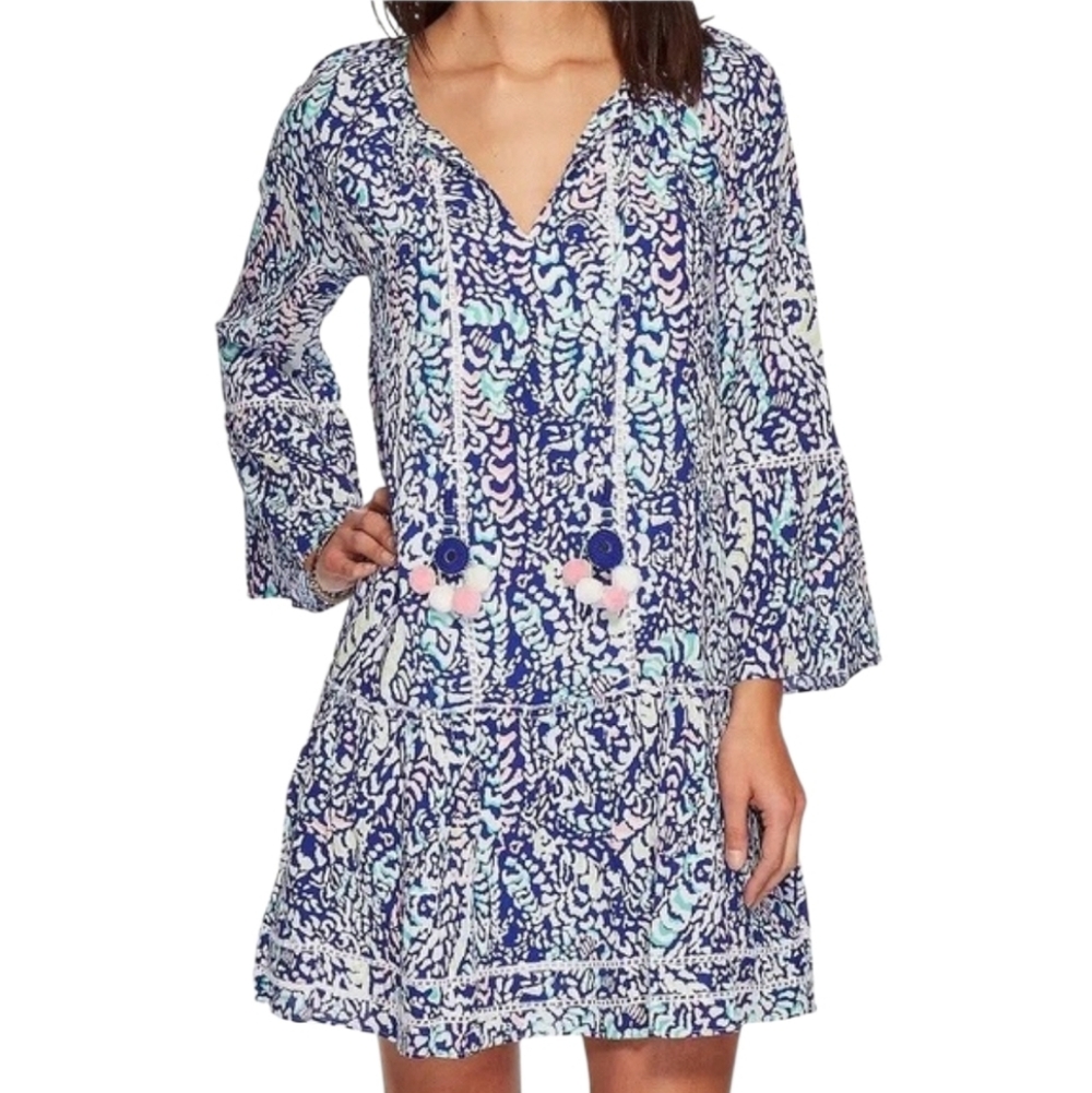 Lilly Pulitzer Percilla Tunic Dress Women Medium Blue Grotto‎ Move It Or Lose It
